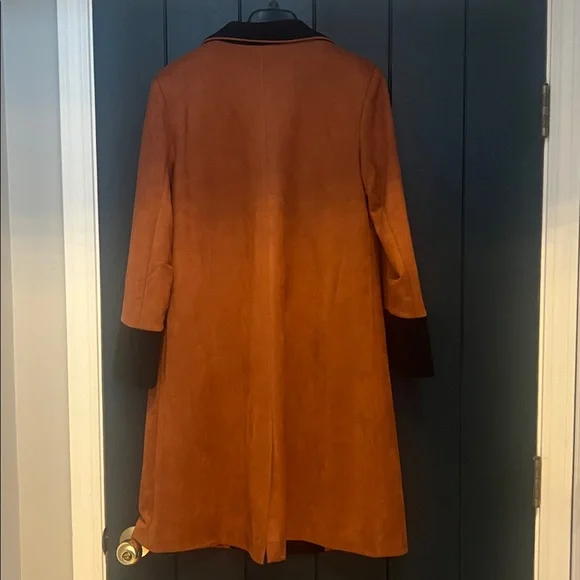 Women’s Suede Trench Coat with Black Trim - Rust - Picture 4 of 5